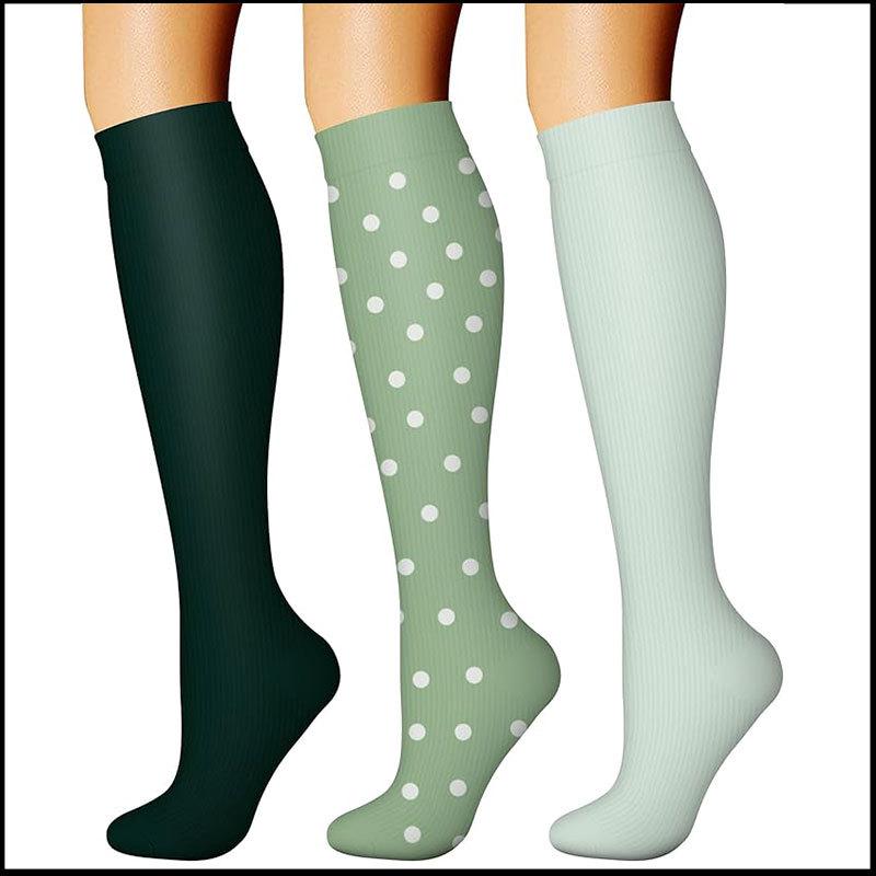 3-Pair Compression Socks for Outdoor Sports, Running, Fitness, Cycling, Jump Rope - Elastic Calf Support