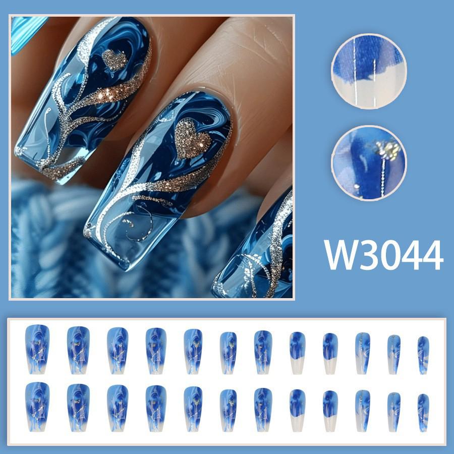 Spicy Girl Glitter Heart Nail Art Tips - 24-Piece Gold Pattern Water Pipe Stickers
