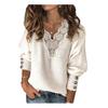 Maglione da Donna Autunno Inverno Manica Lunga Patchwork di Pizzo Scollo a V Bottoni