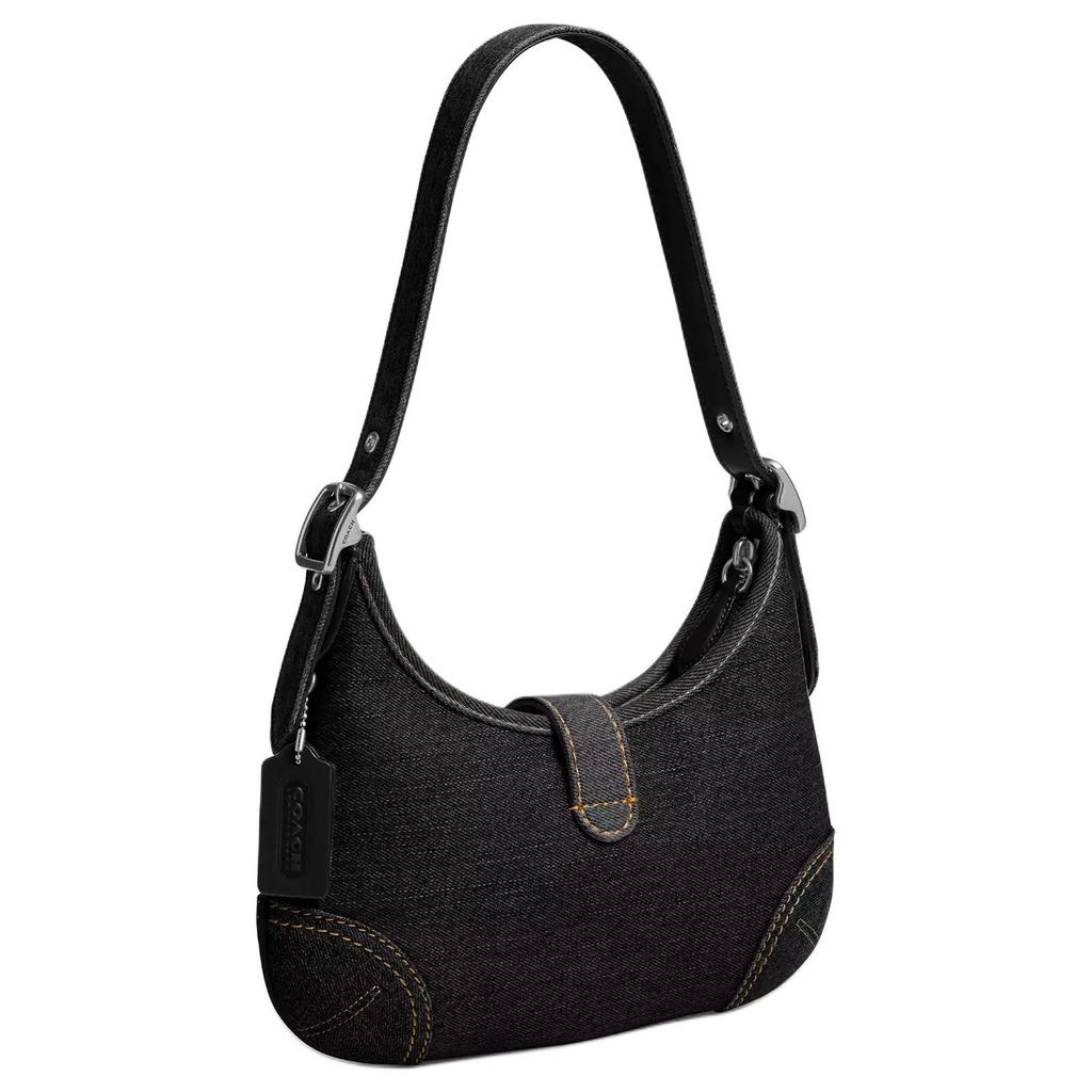 Coach Hamptons 28 Manico Regolabile Slot per Carte Integrato Borsa a Spalla Slouch in Denim Borsa Tote Borsa a Spalla Grande da Donna Nero CW647-LHBLK
