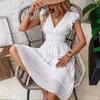 Abito Midi Estivo da Donna Scollo a V Maniche con Volant Lunghezza al Ginocchio Elegante Vita Elastica Abito a Linea ad A