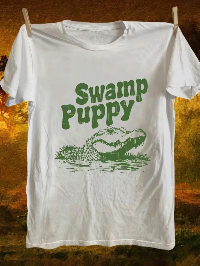 Swamp Puppy T-Shirt Funny Alligator Crocodile Graphic Tee Florida Humor Gift S