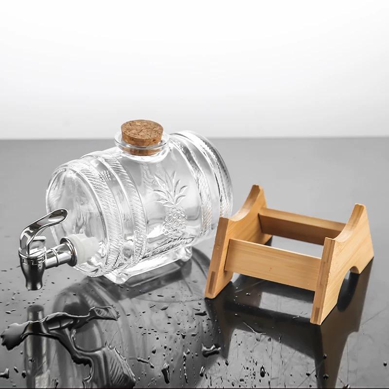 Barrel Whiskey Decanter Set, Full Set with 2 Whiskey Glasses, Custom Decanter Stand, Stainless Steel Dispenser