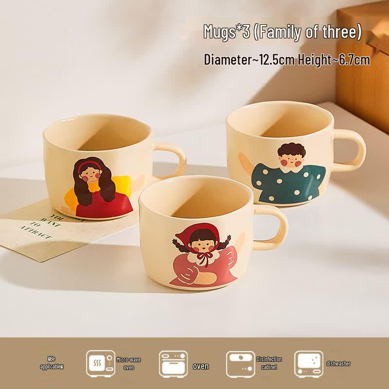 Hanyou Creative Cute Ceramic Mug Set for Dad, Mom, and Girl