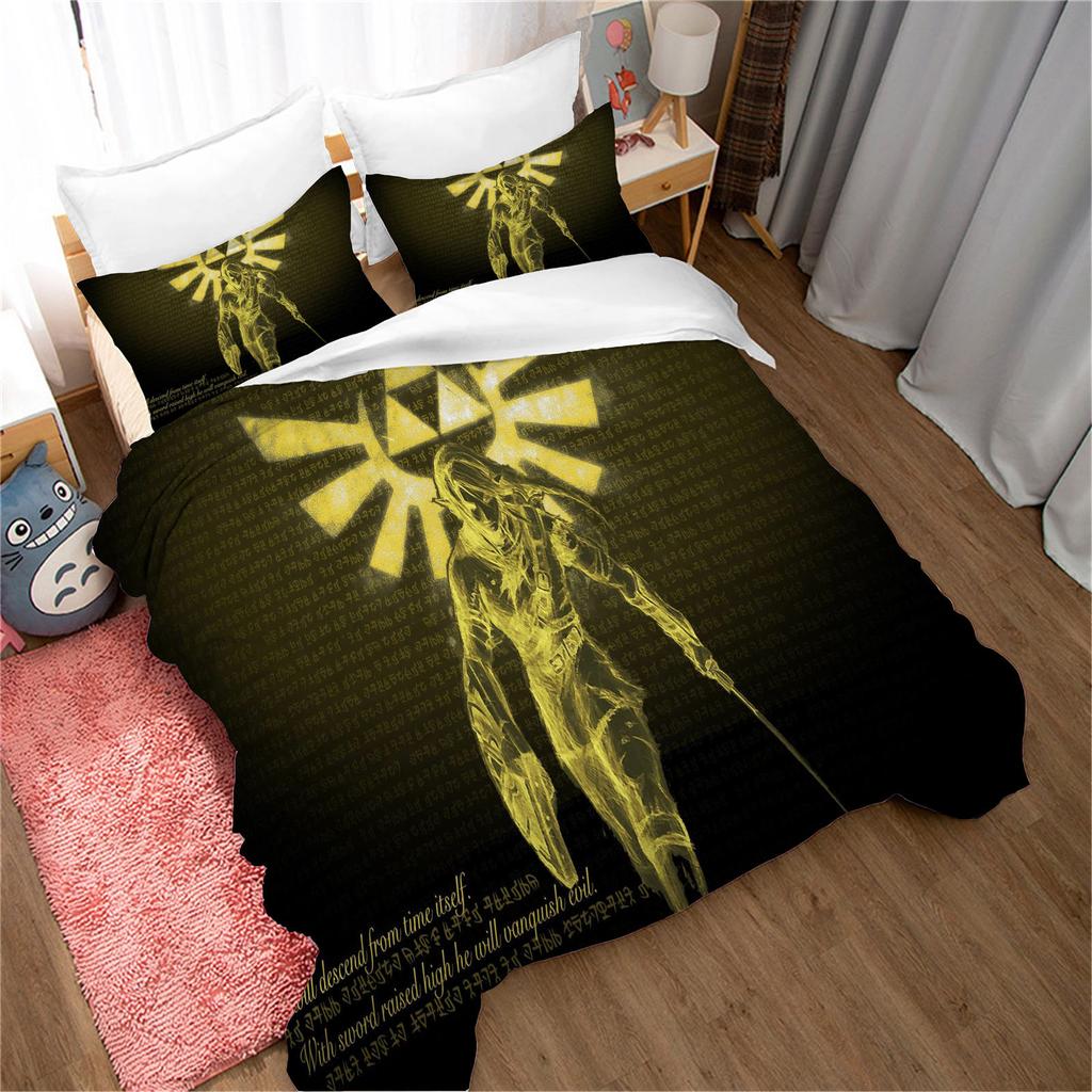 Legend of Zelda Santa Claus Christmas Tree Reindeer Anime Printed Bedding Set Duvet Cover Queen Cotton Cute Cartoon Quilt Cover