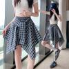 Blue Irregular Strap Skirt Women's Summer Design Sense Niche Plaid Skirt