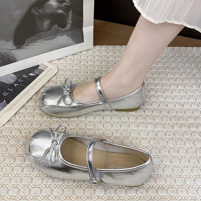 Korean version of square head bow Mary Jane shoes women's 2025 spring new versatile light mouth single shoes soft sole comfortable ladyshoes