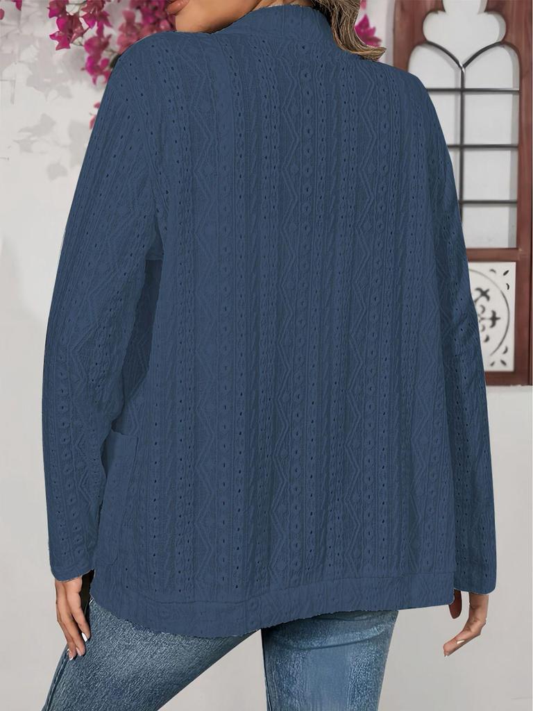 Cardigan elegant cu mâneci lungi, culoare uni, cu buzunare - Colecția de toamnă 2025