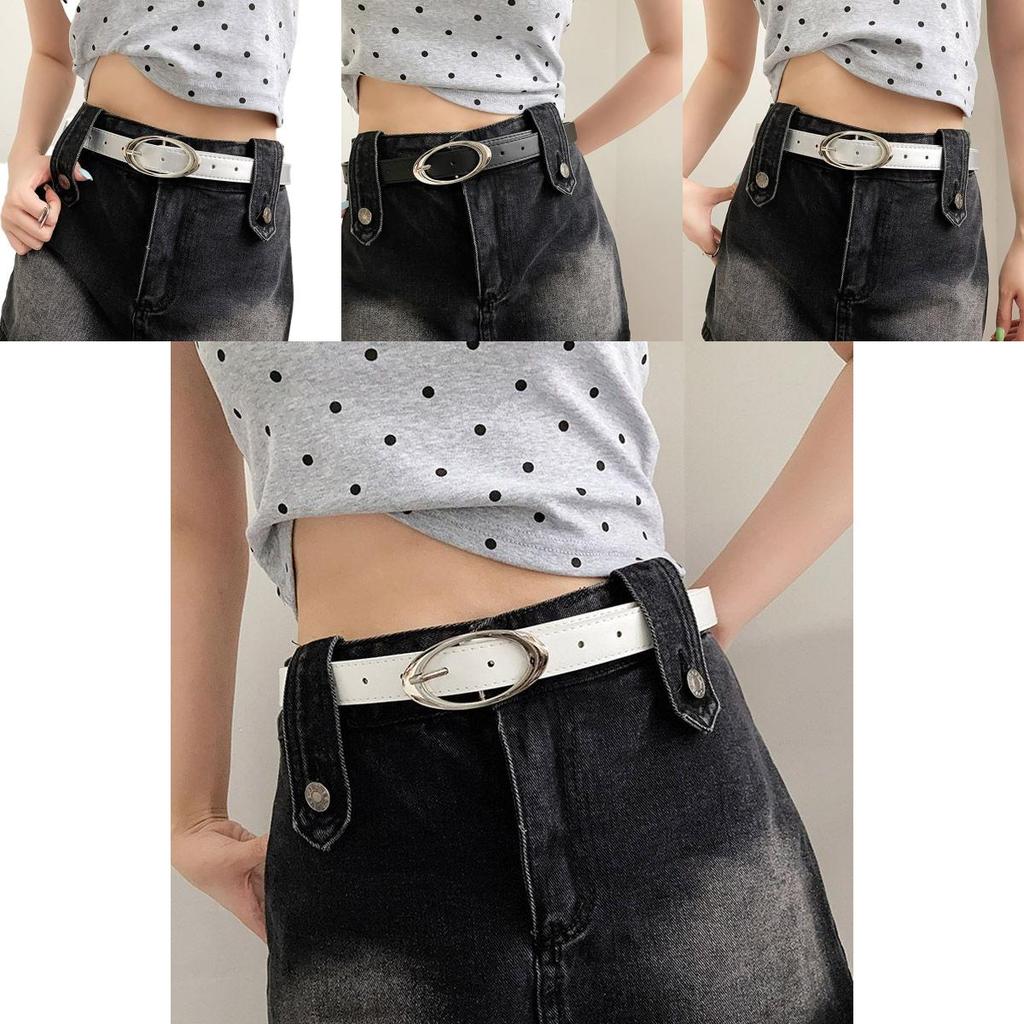 Stylish Women's Pu Adjustable Belt With Retro Moon Buckle For Casual Denim Wear