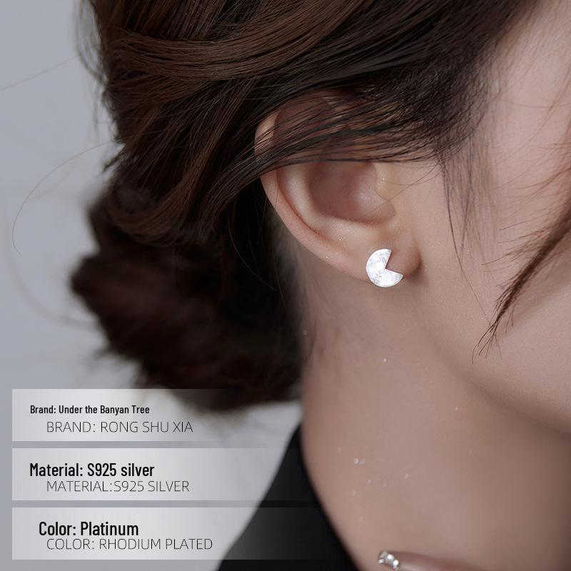 Banyan Tree S925 Silver Brushed Geometric Cutaway Round Earrings for Women - Sweet Cool Style