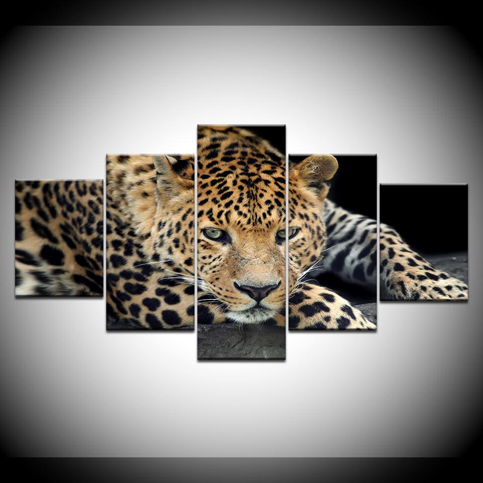 5 Panel/pieces HD Print Leopard Live Animal Wall Posters Canvas Art Painting For Home Living Room Decoration