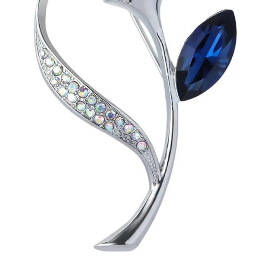 Women Brooch High-Gloss Rhinestone Inlay Sparkling Tulip Design Lapel Pin Non-Slip Buckle Scarf Badge Clothing Bags Accessories
