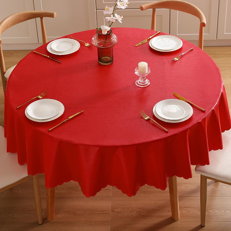 Simple Solid Color Table Cloth Waterproof Oil Resistant Round Dining Table Cloth Heat-resistant Non Washable Easy To Maintain