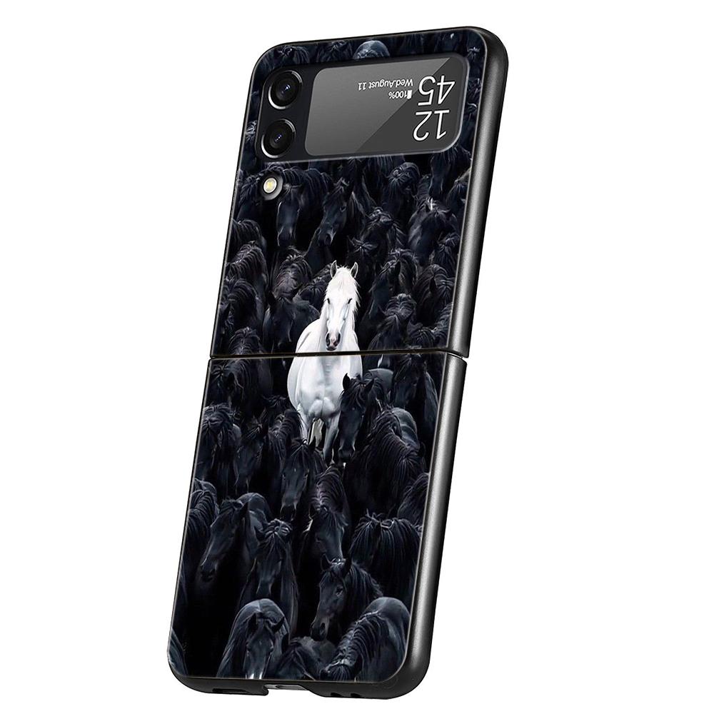 Hard PC Phone Case For Samsung Galaxy Z Flip 7/6/5/4 Black Cover For Galaxy Z Flip 3 Foldable Shockproof Capas Horse Animal Bags