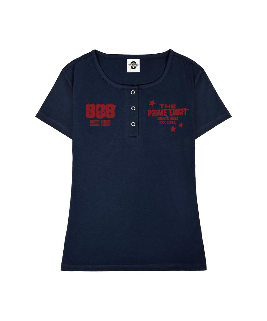 PRIMATE Stamp U-Neck Slim Fit Button T-Shirt 3 Colors