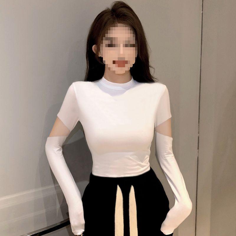 Women's Black Ribbed Slimming Semi-High Neck Knitted Top - Long Sleeve Autumn/Winter Fashion