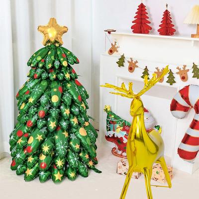 New Large Christmas Tree 3D Standing Golden Deer Santa Claus Walnut Man Snowman Christmas Party Decoration Aluminum Film Balloon