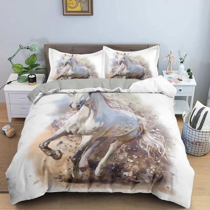 3D Animal Printed Duvet Cover Set Domineering Galloping Horse Bedding Set Soft 2/3pcs Polyester Quilt Covers with Pillowcase