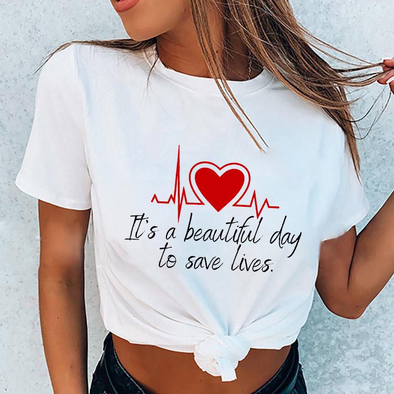 It Is A Beautiful Day To Save Lives Women Tshirt Summer Short Sleeve Fashion Print Lady T-Shirts Top Graphic Female Tee T-Shirt