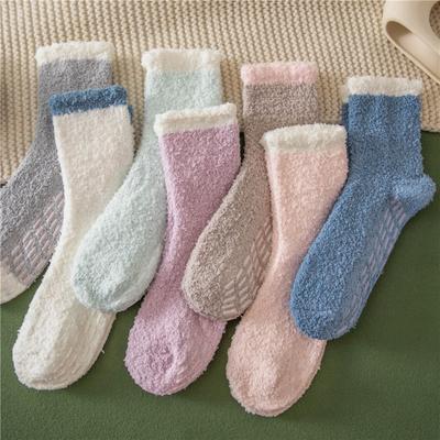 Fußkleber, Anti-Rutsch-Socken, Kein Haarausfall, Korallenfleece-Socken, Hausschuhsocken, Damensocken, Mittellange Socken