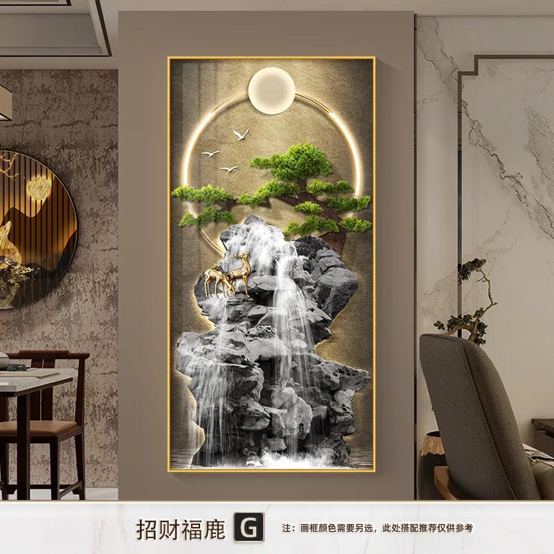 Home Decor Premium Entryway Framed Decorative Crystalline Painting Living Room Decoration LED Lights Illuminated Wall Art