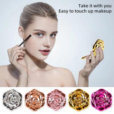 Galvanisiertes Roségold Doppelseitiger Spiegel Tragbarer Reise-Mini-Faltspiegel für Make-up Frauen Mädchen Vintage Taschenformat Handspiegel