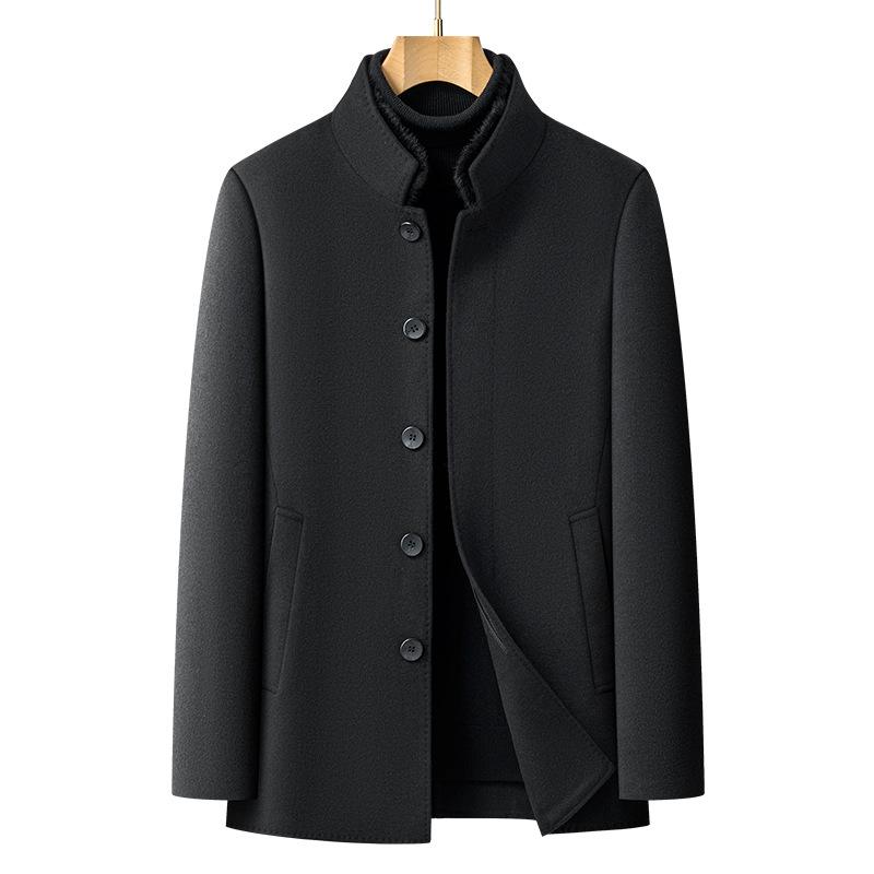 Winter Thickened Removable Down Lining Mid-length Double-sided Wool Men's Middle-aged Stand-up Collar Fur Collar Coat Woolen Coat