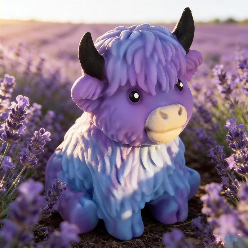 Gradient Highland Cow Squishies Stress Toy – Slow-Rising Stress Relief Fidget, Cute Cow Squeezable Stress Balls for Adults (Purple)