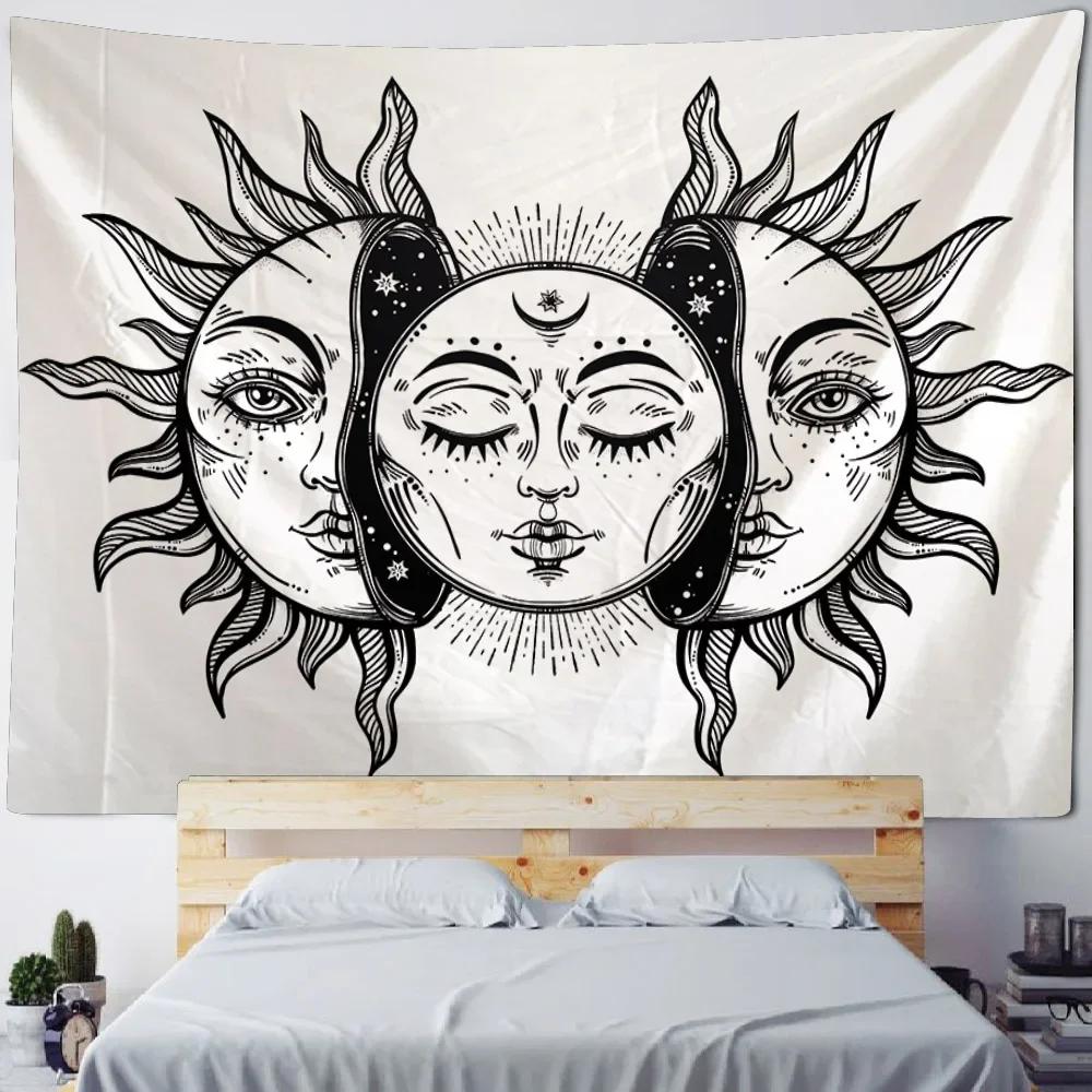 Sun God Art Tapestry Hippie Sun Moon Wall Tapestry Home Aesthetics Decoration Wall Cloth Beach Towel Tablecloth Bed Sheet