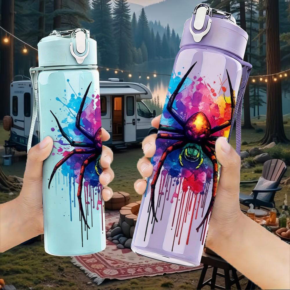 1PC Colorful Tarantula Spider Art Print 750ml Color Plastic Sports Water Bottle Leakproof Flip Straw Lid Suitable for Sports Office Home Use