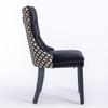 Dining Chairs Set of 2, Hand-Tufted Velvet, Back with Gold Thread Geometric Pattern, Nail Head Trim & Metal Pull Ring, Solid Wood Legs,DE2201BK