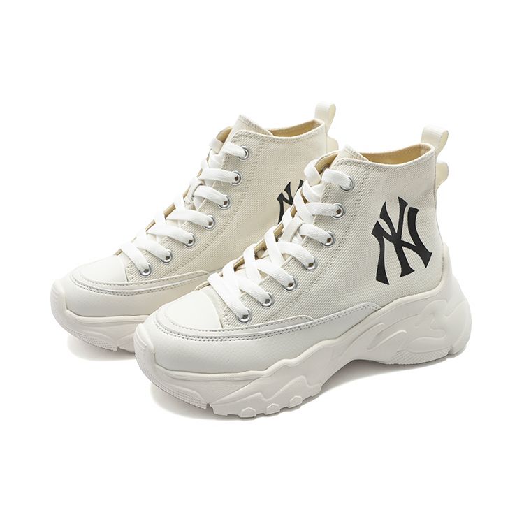 MLB Chunky High New York Yankees Thick Sole Trendy Wear-Resistant High-Top Canvas Shoes Unisex sneaker White 3ASHUL12N-50WHS