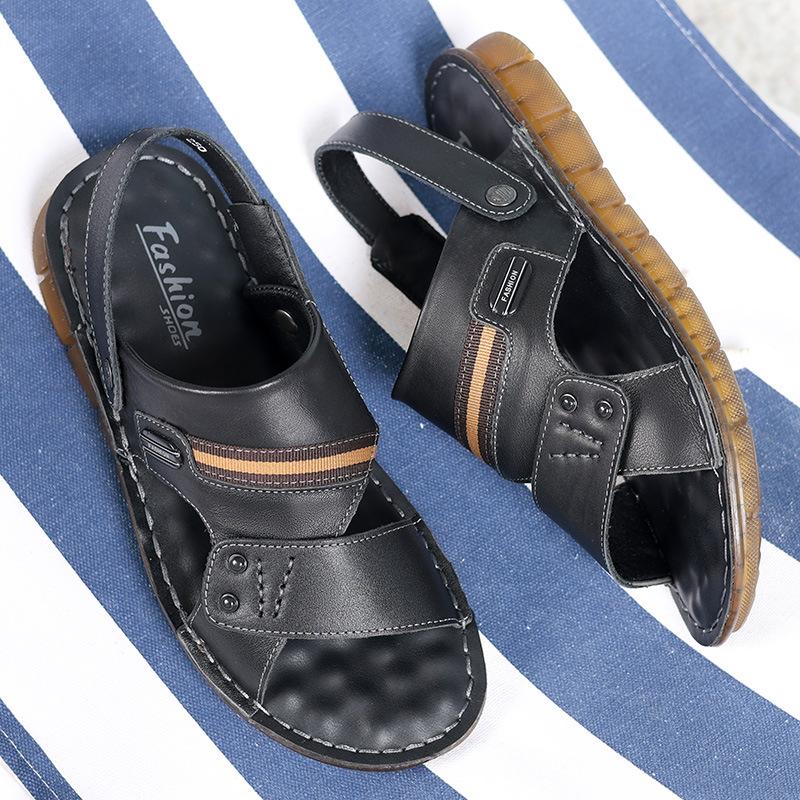 New Sandals Men's Genuine Leather Beach Shoes Men's Soft Leather Soft Sole Beef Tendon Sole Cool Leather Shoes Comfortable Dad Shoes Slippers Men