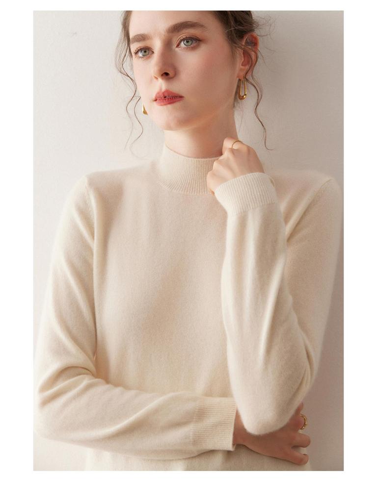 Autumn/Winter Women's Pure Cashmere Semi-High Neck Loose Knitted Sweater Pullover.
