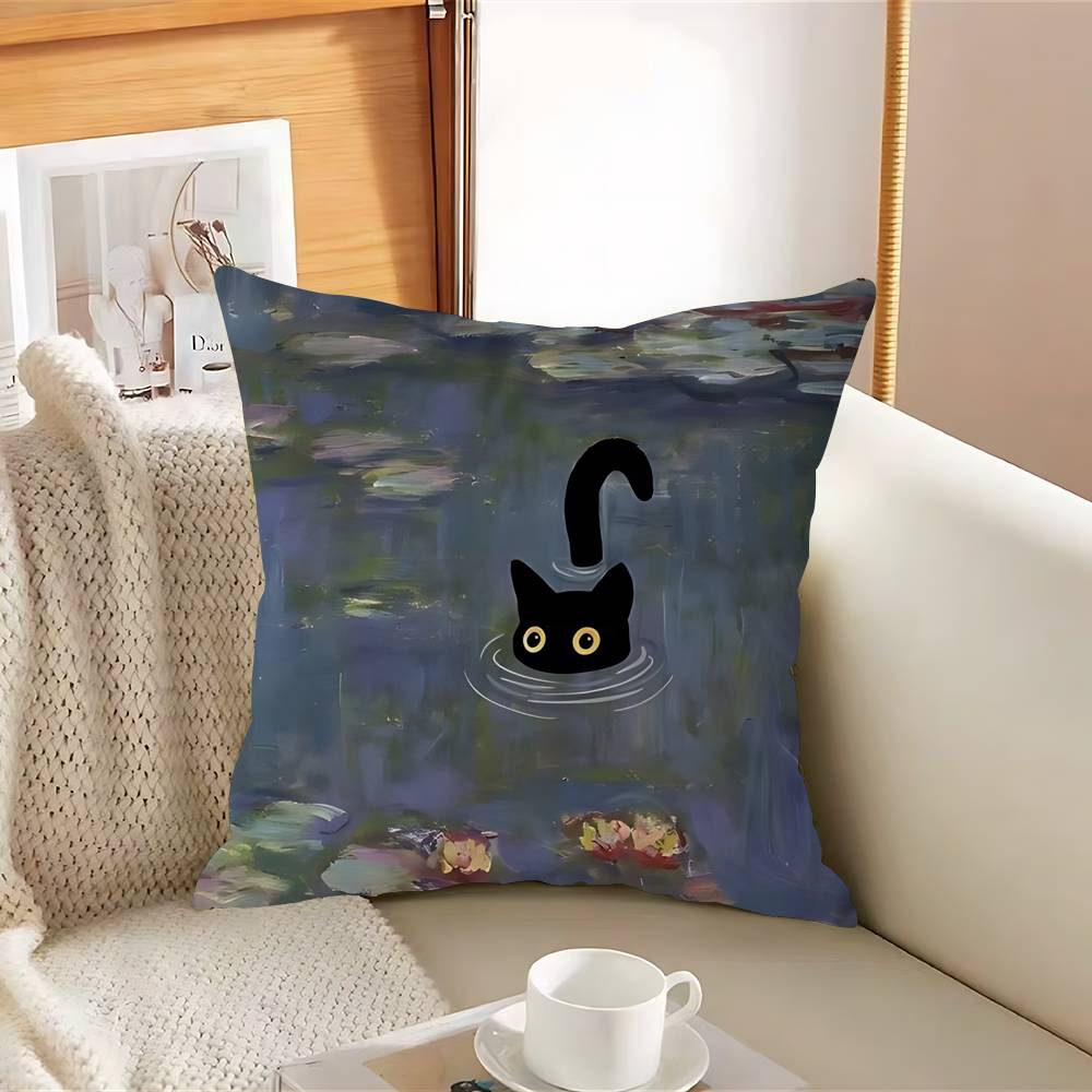 

Black Cat Pillow Case Removable Washable Cushion Cover – All-Season Soft Linen 12x12Inch