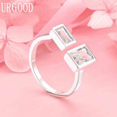 925 Sterling Silver Fashion Wedding Jewelry Square AAA Zircon Ring