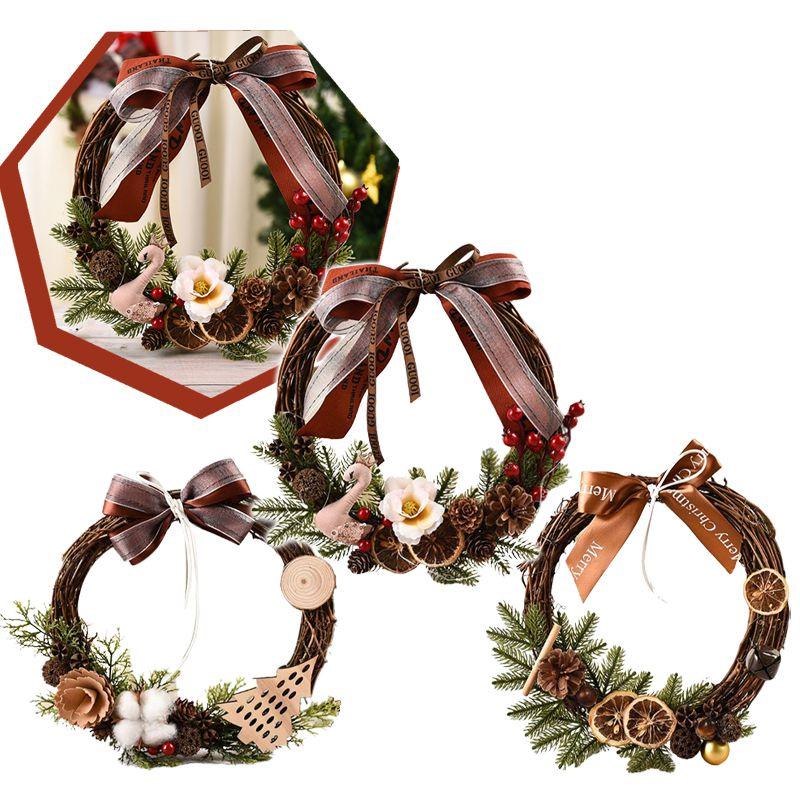 Stunning Christmas Rattan Wreath Garland For Front Door And Wall Decor With Pinecones