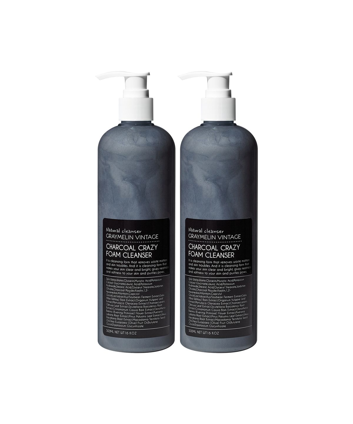 Crazy Large Capacity Pore Foam Cleansing Charcoal 500ml 2 Pieces