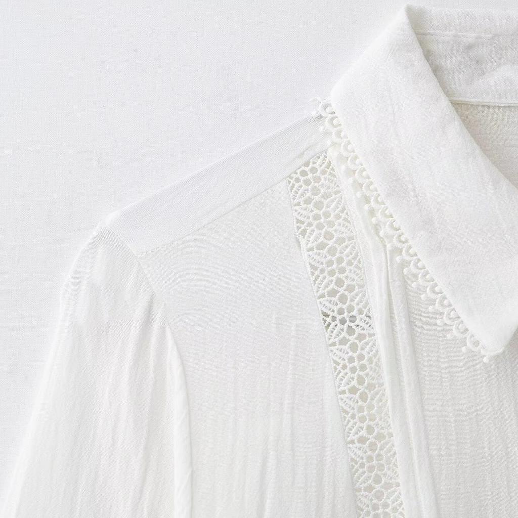 2025 Spring Women's Elegant Commuter Lace Pleated Lapel Shirt