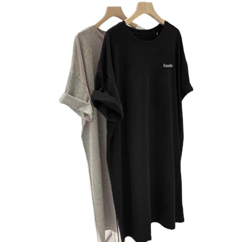 2025 Women's Trendy Loose-Fit T-Shirt Dress - Short-Sleeved & Long-Sleeved Options, Over-the-Knee, Plus Size, Belly-Covering Casual Style