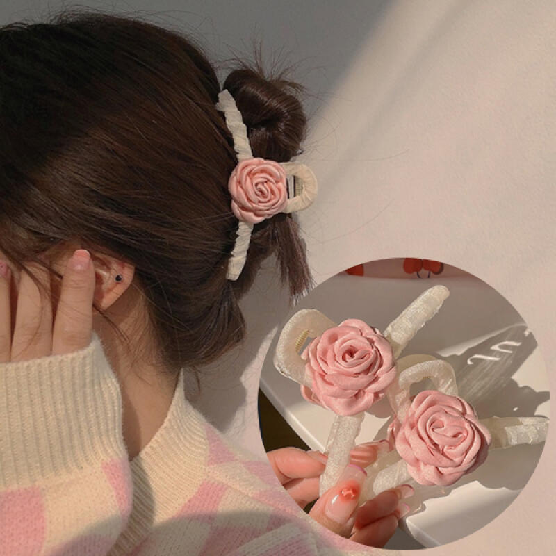 Pink s Satin Rose Lovely Point Hair Clip ivory