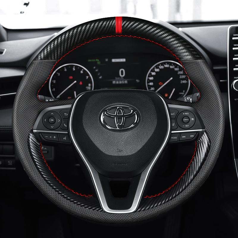 hand-stitched Anti-slip black red Genuine Leather Steering Wheel Cover For Toyota Avalon Camry Crown 2018-2019 Corolla 2018-2020