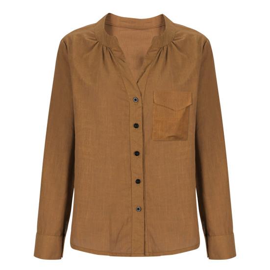 Women Shirt V Neck Long Sleeve Button Down Spring Summer Casual Tops