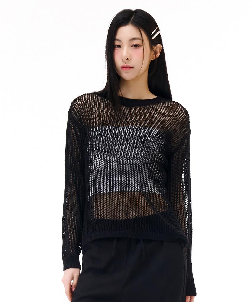 CHASECULT Women'S Net Knit Sweater - Black