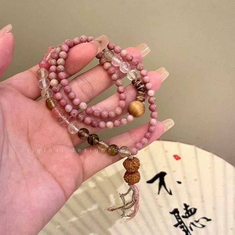 Bohemian Sweet  Beaded Bracelet for Women Girls Pink Color Imitation Jade Crystal Hand Jewelry Birthday Party Gifts