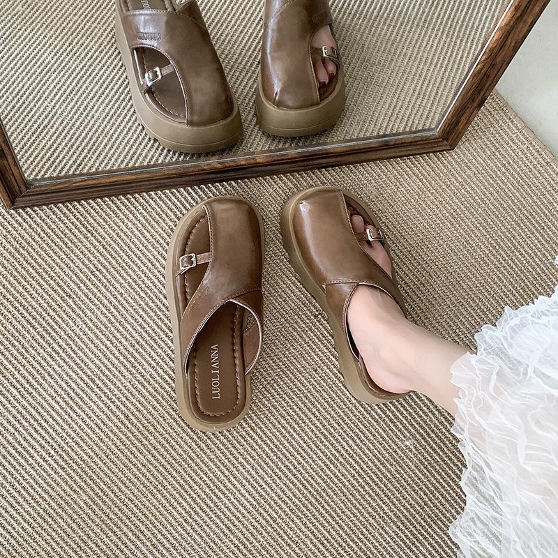 2025 new Roman slippers women's summer wear muffin heightened thick bottom high sense explosion Baotou sandals summer