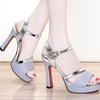 Fashion Comemore Silver Heeled Shoes Woman Peep Toe Sexy Women Sandals 11.5CM High Heels Shoes Women Platform Casual Sandalias De Mujer