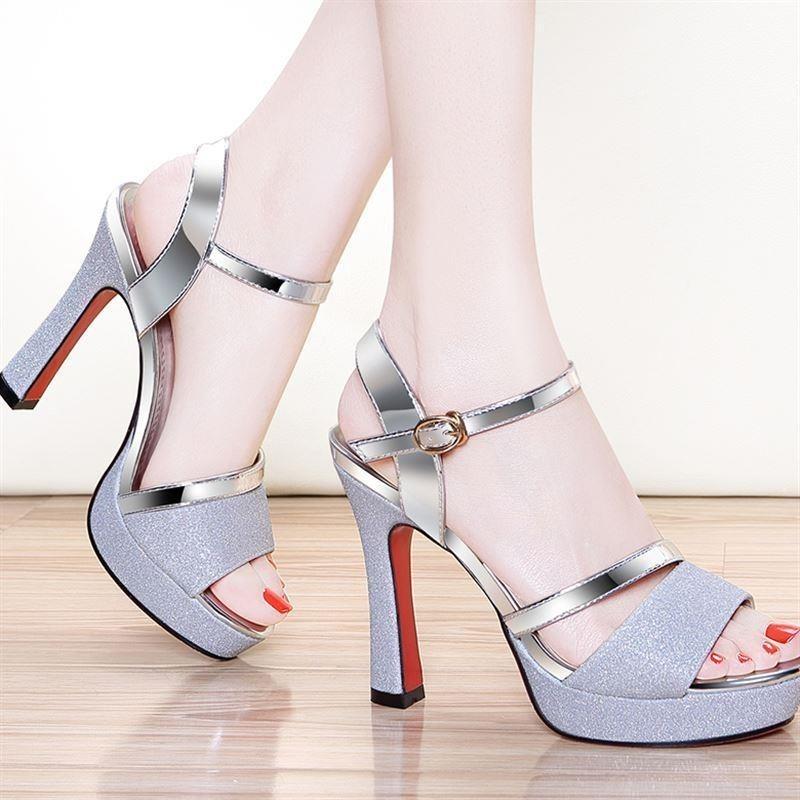 Fashion Comemore Silver Heeled Shoes Woman Peep Toe Sexy Women Sandals 11.5CM High Heels Shoes Women Platform Casual Sandalias De Mujer