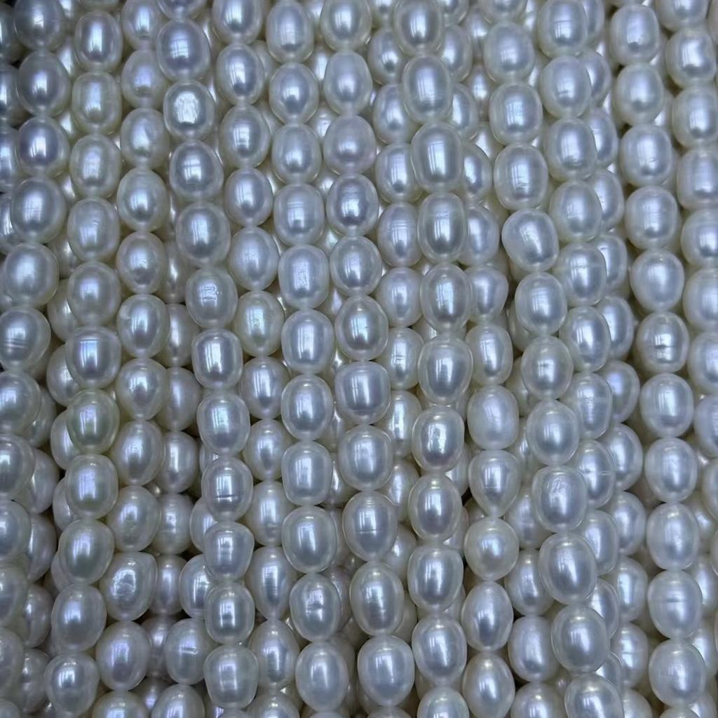 1String, White Natural Freshwater Pearls, Handmade Rice Shape Pearl Beads, 7.5-8.5mm, for DIY Necklace, Jewelry Making Crafts, Length 36 Cm