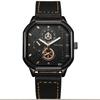 Men's Quartz Watches Alloy Dial Business Men Watch PU Leather Strap Square Sports Watch Cool Black Wristwatch for Man